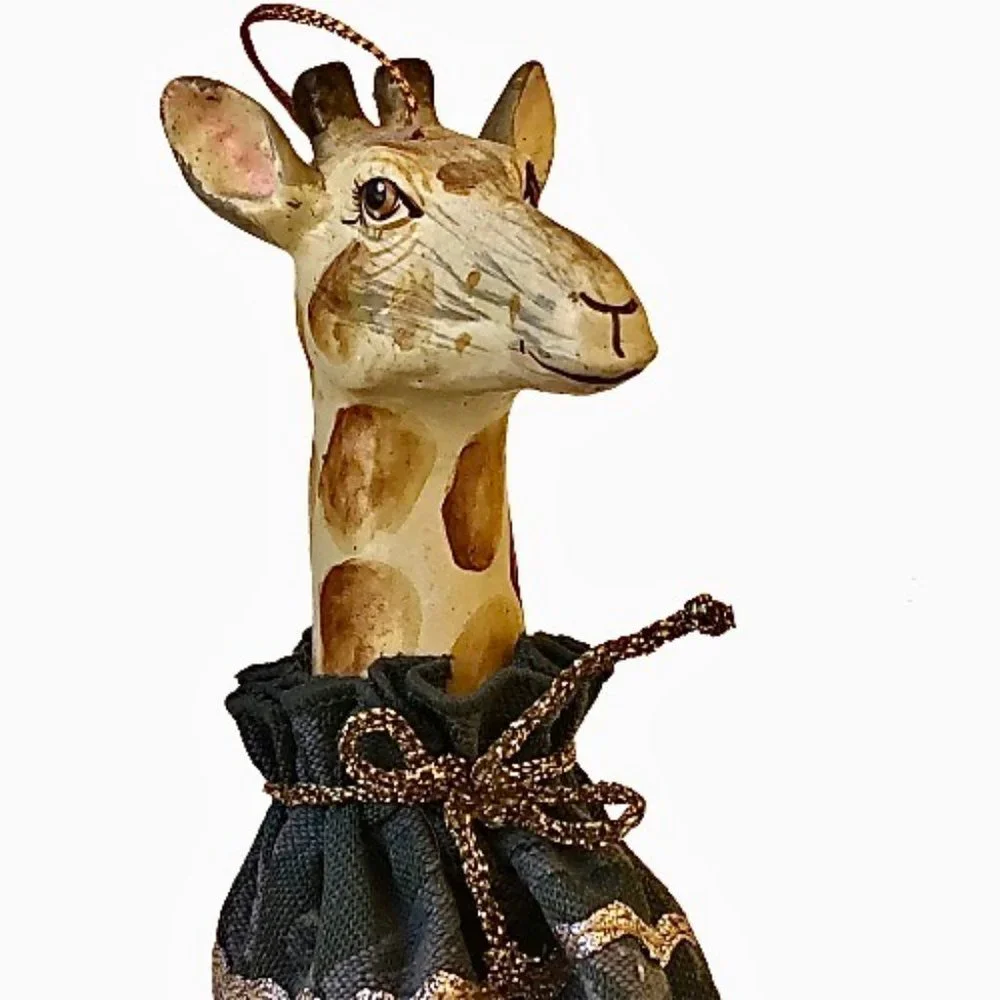 Christmas Ornament Giraffe on a Dress on a Stick Wood Animal